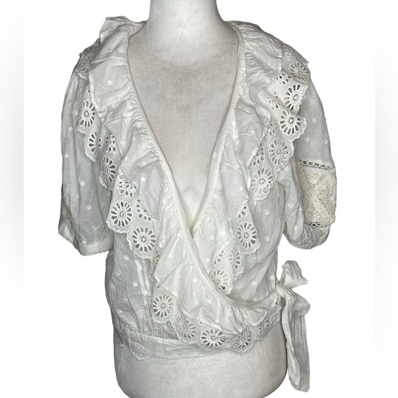 Anthropologie Forever That Girl Lacy Ruffled Wrap Blouse See all Blouse L NWT - Picture 4 of 16